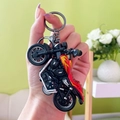 Miniature pull-back motorcycle keychain toy with red flame decals on black body - Harley-davidson - Red