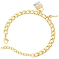 Bracciale a catena spessa dorata con lucchetto in smalto colorato e chiave a cuore - Lucchetto Blu