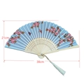 Japanese style bamboo folding fan with light blue cherry blossom pattern and 21cm length - White Ribs Style 83