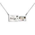 Customized silver envelope necklace with I love you engraving and secret photo locket - Engraved + Color Print / Steel