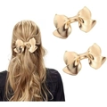 Elegant gold metallic bow hair clip featuring a brushed texture for women in gold finish - Set Of 8 (2 Pieces)