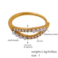 Macro detail of gold stainless steel ring with double-layer shell pearl and zircon settings - A030-Gold Color White Zirconia Shell Bead Ring