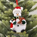 Christmas snowman hanging ornament wearing a red coat and green scarf on snowy pine tree - Snowman with Ski Board Style D