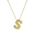 Golden brass S-letter pendant necklace with embossed heart texture for women - Necklace S
