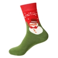 Thick cotton Christmas socks with festive red and green snowman design and snowflakes - Red Green Snowman Pattern (M08)