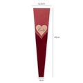 Red and white single flower packaging bag with love heart design and dimension markings - Rose Gold Heart Single-Stem Bag (Dark Red)