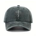 Berretto vintage grigio scuro in cotone con ricamo croce faith bianco e semplice - Taglia unica / Verde Militare
