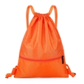 Waterproof orange nylon drawstring sports bag with honeycomb texture and front zipper - Orange