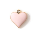 Pink enamel heart pendant with golden metal edges for DIY jewelry making - Pink Gold Plated
