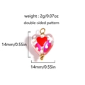 Detail of 14mm heart-shaped glass pendant with pink floral pattern and gold metal loop - Transparent Pink/Red Center Style (款式3)