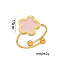 Adjustable gold flower ring with pink five-leaf clover design and 2g lightweight finish - Open End Style (711 Ring) / Pink Shell