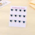 Set of 6 pairs of silver stainless steel heart studs with blue crystal inlays - Silver/Blue