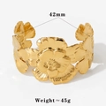 PVD gold plated stainless steel cuff bracelet with 42mm large hollow floral patterns - 3D Petal Row Style (A1058) / Gold
