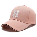 Pink baseball cap with white 3D embroidered H letter and checkered brim detail - Adjustable / Pink (H Letter)