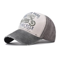 Close-up of vintage washed cotton baseball cap with American Pride motorcycle print - Adjustable / Army Green Front Coffee Back