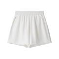 Nahaufnahme weiße Shorts mit hoher Taille, elastischem Bund und gewelltem Saumdesign - S / Weiße Shorts