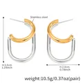 Orecchini a forma di U in acciaio inossidabile bicolore da 3,3 cm per 2,0 cm - Grande / Bicolore (F502)