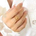 Minimalistische dubbellaagse gouden titaniumstalen ring met geometrisch ontwerp voor dames - US 7 / Goud