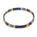 Bracelet en perles Tila avec carreaux bleu turquoise et or sur cordon élastique - Bleu Turquoise Crème Or