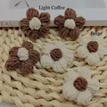 Handmade knitted milk cotton flowers in light coffee and beige colors for DIY accessories - Light Coffee