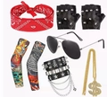 7-piece hip hop accessory set with dollar necklace, bandana, and rocker gloves - Bandana Glasses Sleeves Dollar 6-Piece Set