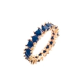 Detail of eternity ring with heart-cut dark blue stones set in golden metal band - Gold Dark Blue