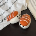 Handmade wool felt salmon sushi keychain pair with cute faces and silver metal ring - Salmon Sushi