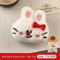 Cute white plush rabbit hair clip with red satin bow, size 7x6.5cm on display card - 5# Red Nose Rabbit Doll - Hair Clip