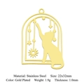 Gold plated stainless steel cat on window pendant DIY jewelry accessory 22x32mm - Cat on Ledge-Gold (LA794)