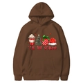 Brown Christmas hoodie with 'TIS THE SEASON print and holiday illustrations - Coffee