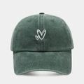 Detailed embroidery of white double hearts on a washed green cotton baseball cap - Adjustable / Green