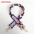 Detail of colorful geometric diamond pattern woven bag strap with gold metal hooks - Pattern No. 15
