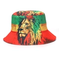 Anglerhut im Rasta-Stil mit rot-gelb-grünen Streifen und Löwenkopf-Druck - M (56-58cm) / Rasta Löwe Rot Gelb Grün Druck(14#)