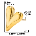 Detailed size chart of gold heart stud earrings showing 1.3cm height and 2.1g weight - Elongated Mirror Heart / Gold
