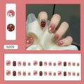 Cute strawberry and floral press-on nail set S009 in soft pink and red shades - S009 Strawberry Glaze