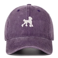 Detail of vintage washed purple cotton baseball cap with white poodle dog embroidery - Purple