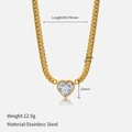 Gouden roestvrijstalen Cubaanse ketting met sprankelende hartvormige zirkoon - Witte Zirkonia Ketting
