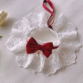 Exquisite white lace pet collar featuring a vibrant red velvet bow and a pearl pendant - Burgundy