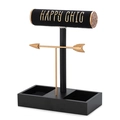 Jewelry display tower with black velvet finish and gold metal accents for storage - Black Gold Arrow Style (071)
