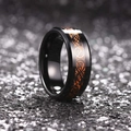 Anillo de acero inoxidable negro con dragón celta naranja y bordes biselados pulidos - Talla 7 / Base Naranja Incrustación Negra