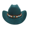 Cappello in scamosciato blu pavone con perle di turchese e ambra per uno stile etnico - Verde Scuro