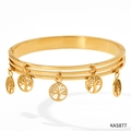 Gold stainless steel triple-layered open cuff bracelet with tree of life pendants - Gold