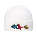 White knit beanie with dinosaur embroidery for winter warmth and hip-hop street style - M (56-58cm) / White