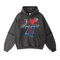 Ausgewaschener schwarzer Baumwoll-Hoodie mit Vintage-Grafikdruck im Streetwear-Stil - S / X09 Grafikdruck