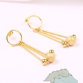 Gold stainless steel long tassel earrings with polished and frosted beads in minimalist style - Gold Sand Surface (LE3359)