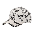 Detail shot of a white baseball cap with black graffiti letters and street style print - Off White