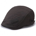 Dark brown cotton newsboy cap with vintage metal SPORTS tag and decorative stitching - Gray