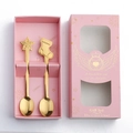 Golden stainless steel Christmas spoon set with star and stocking handles in pink gift box - Star + Christmas Sock / Pink Gift Box 2-Piece Set / Gold