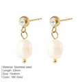 Orecchini a perno in acciaio inossidabile placcato oro 18K con eleganti perle barocche - Stile Pendente Perla Ovale Cristallo (TE19490)