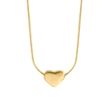 Collana minimalista con ciondolo a cuore in acciaio al titanio su sfondo bianco - Oro